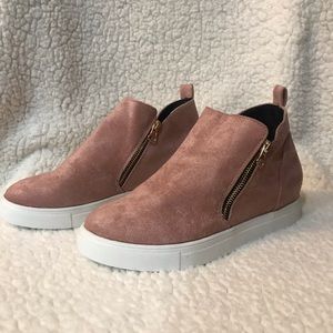 BRAND NEW blush suede heeled sneakers